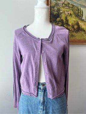 Lavender Button-Front Cardigan